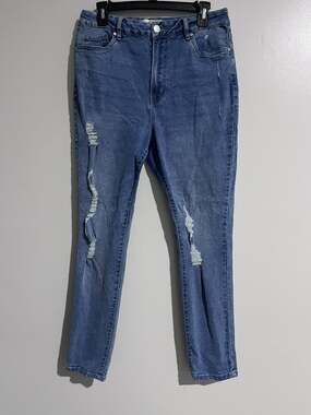 Refuge Denim Jeans Juniors 11 Blue Slim High Rise Wash Distressed 27 Inseam